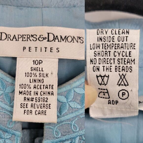 Vintage 80's Skirt Suit Set 10P Silk Formal Embroidered Modest Maxi Pastel Blue - Picture 4 of 17